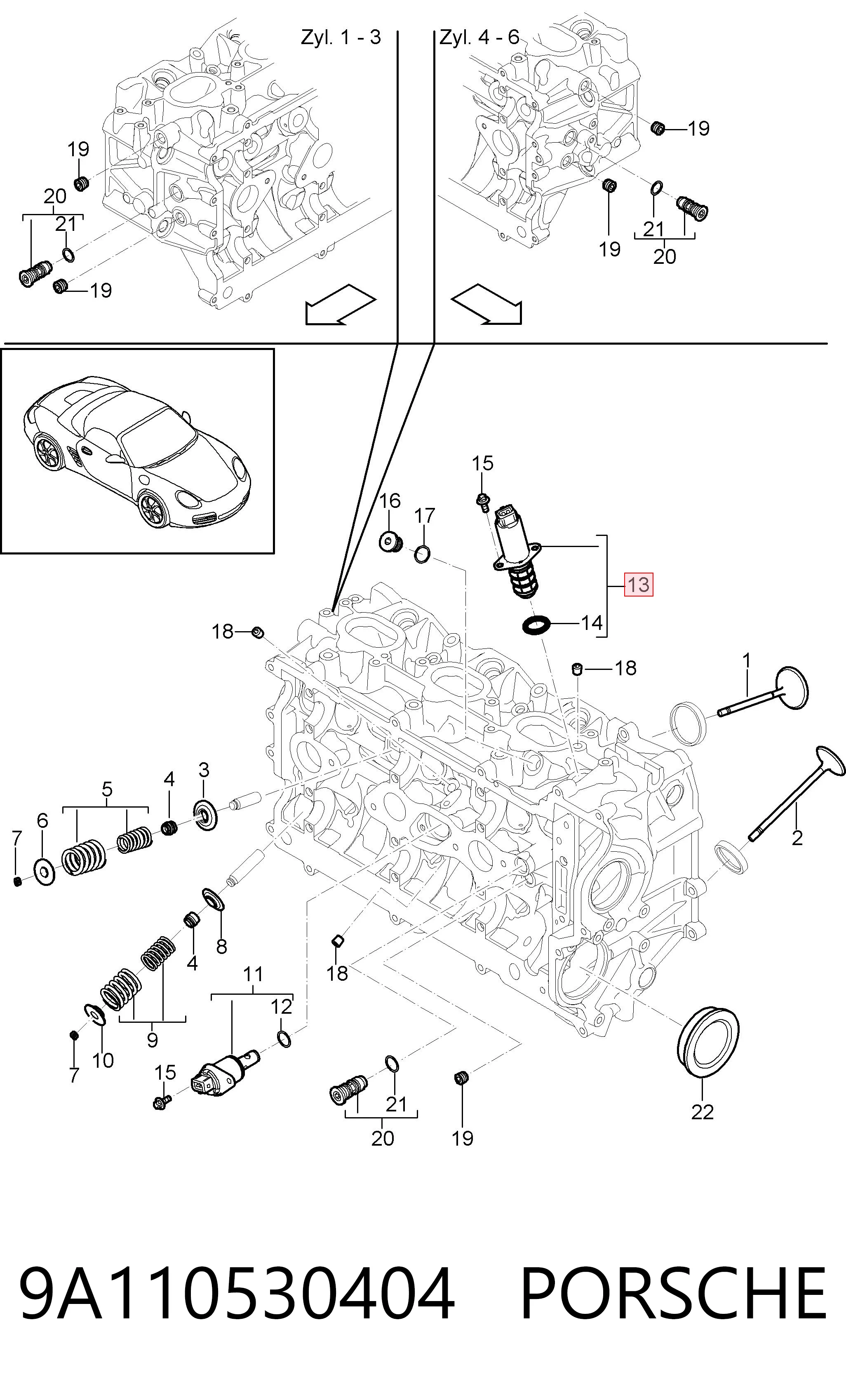 9A110530404 Porsche Válvula control, ajuste de levas