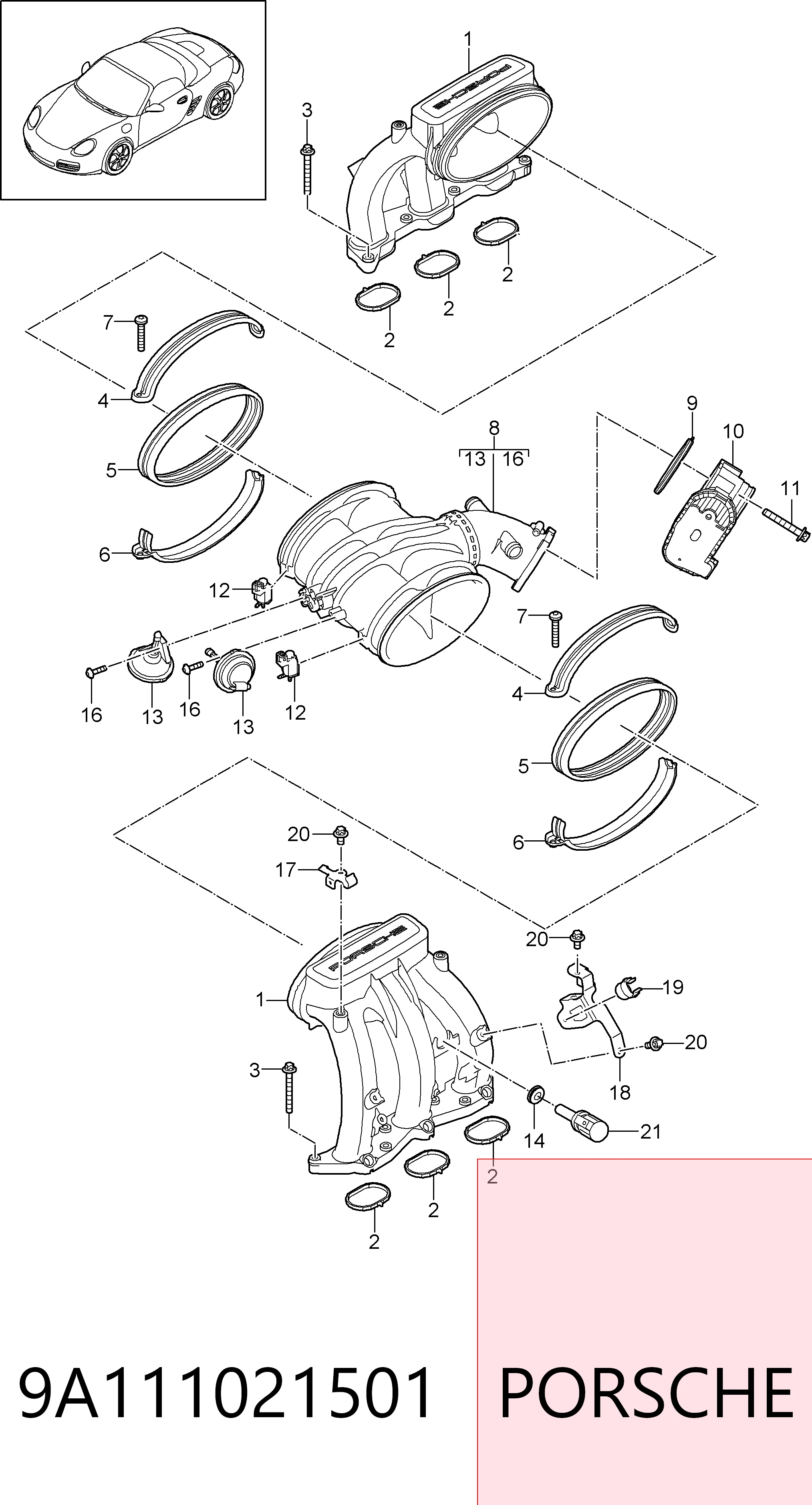 Junta de colector de admisión para Porsche 911 991
