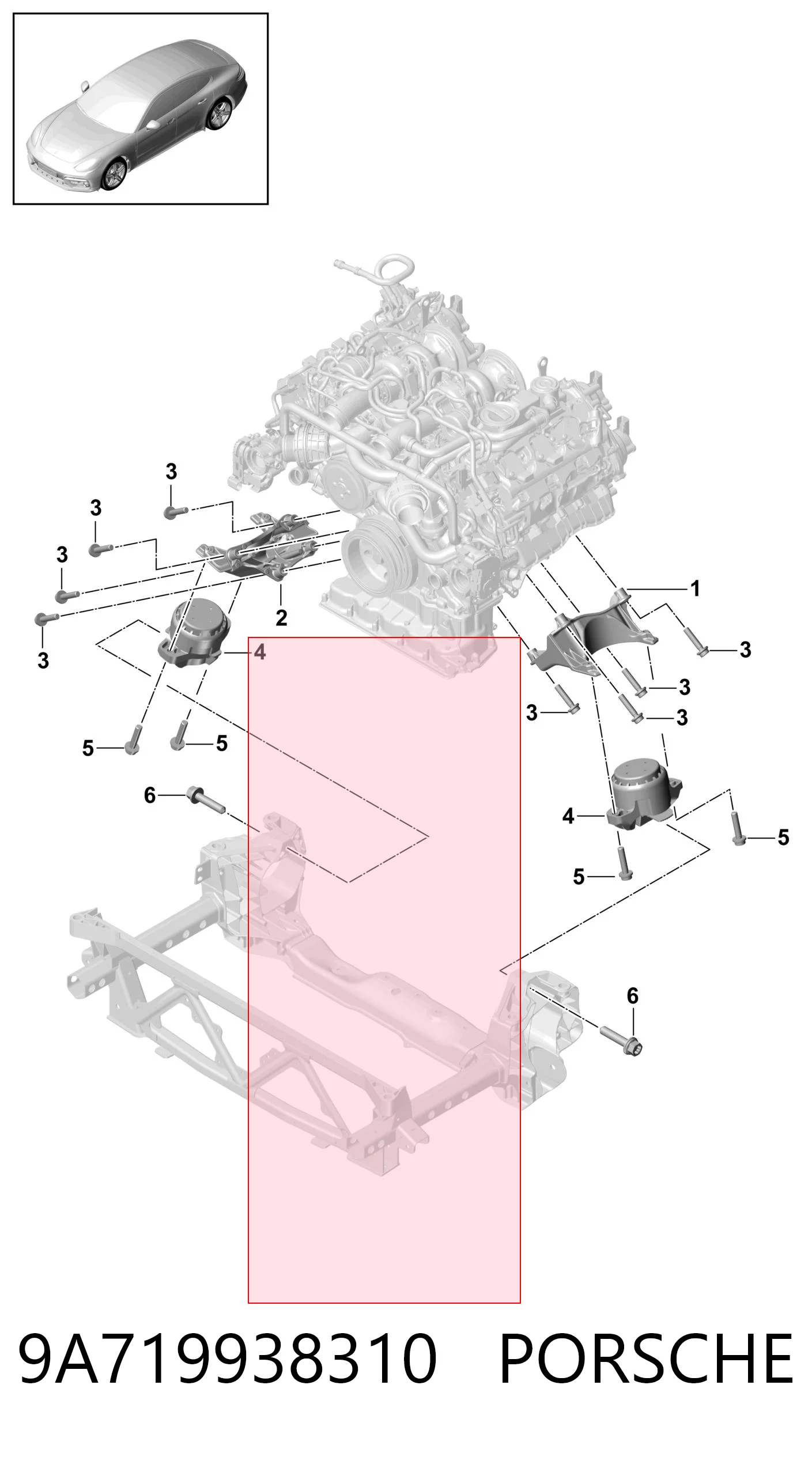 9A719938310 Porsche Soporte elástico, suspensión del motor, Izquierda / Derecha