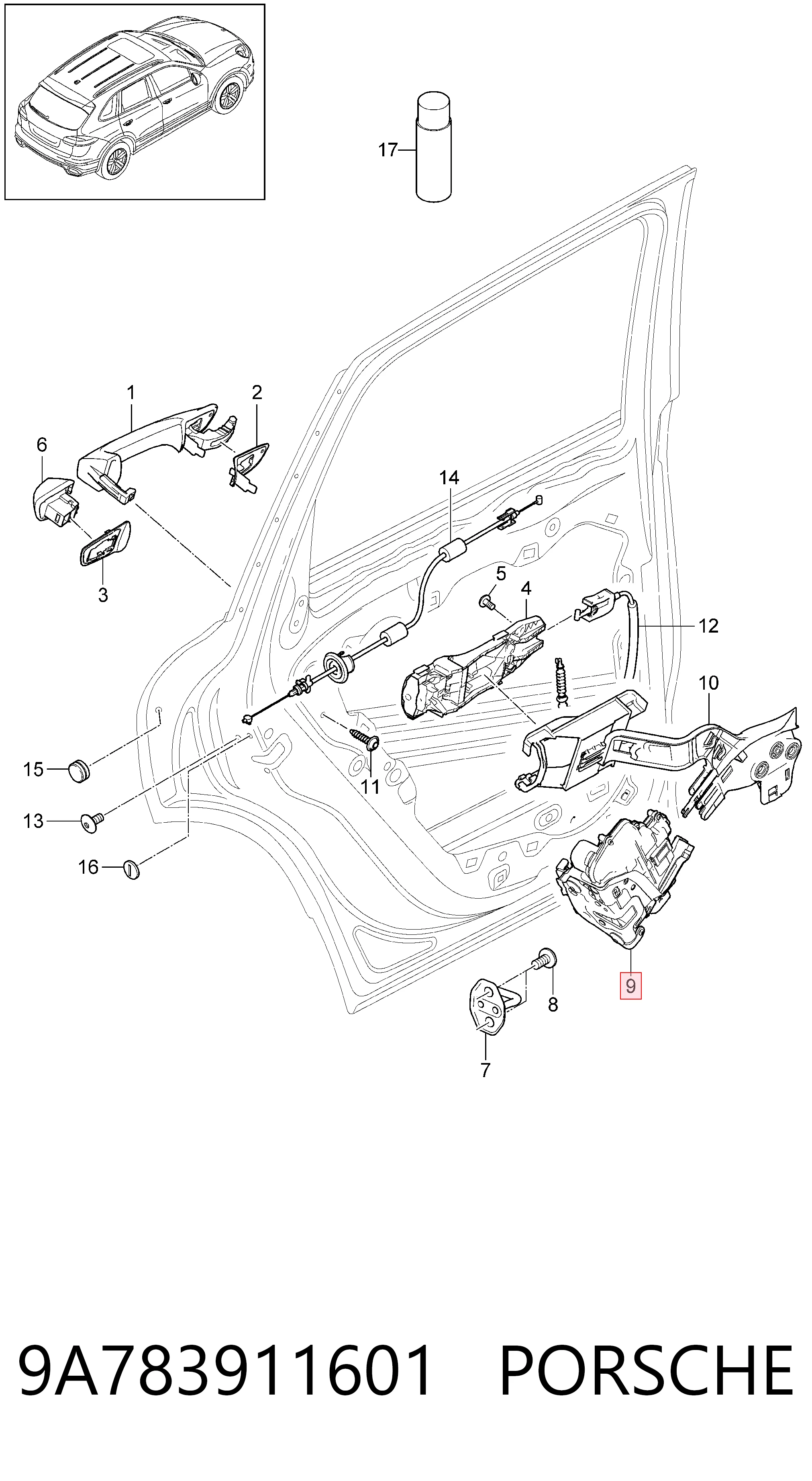 9A783911601 Porsche Cerradura de la puerta trasera derecha
