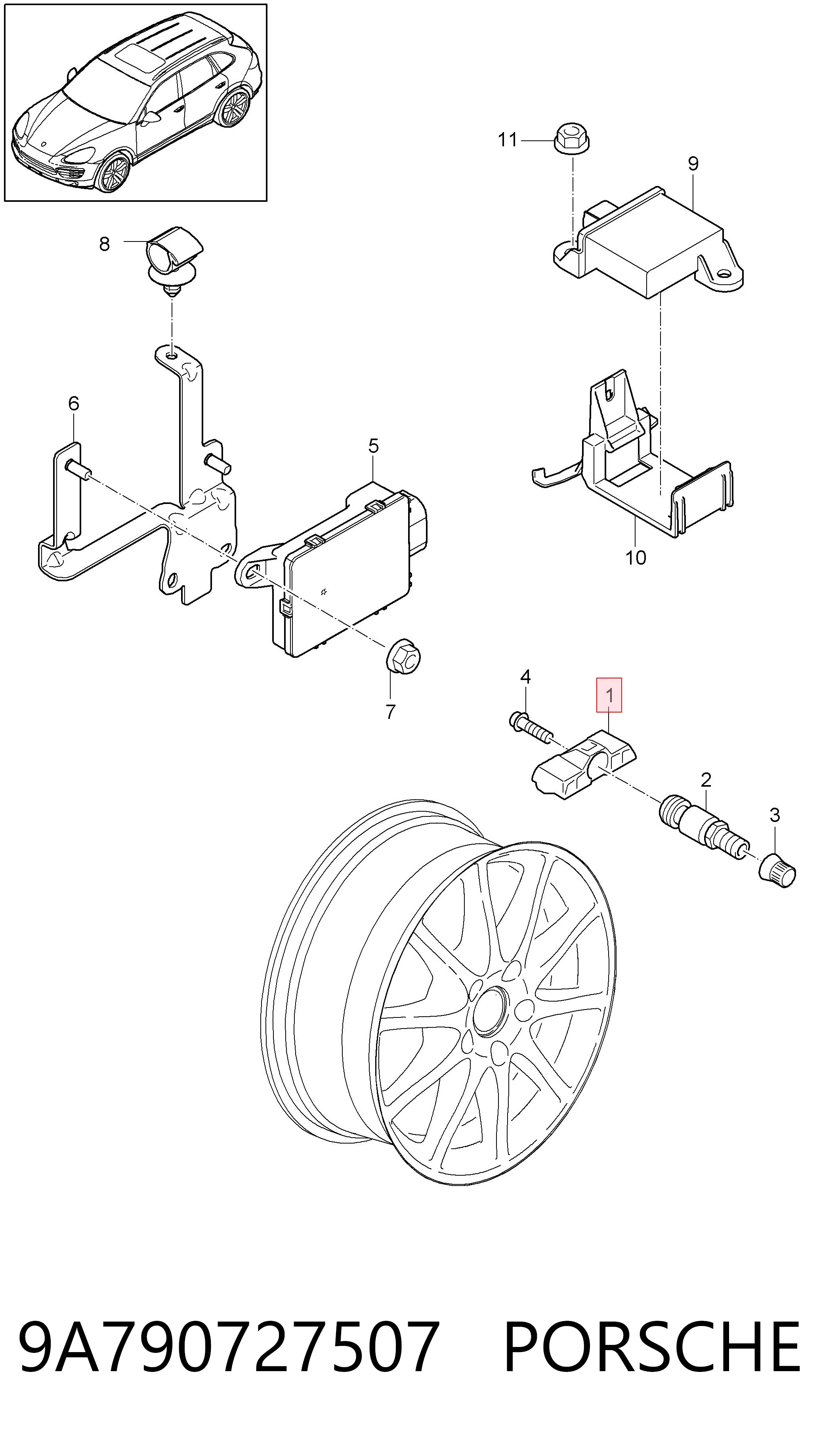 Sensor de presión de neumáticos 9A790727507 PORSCHE