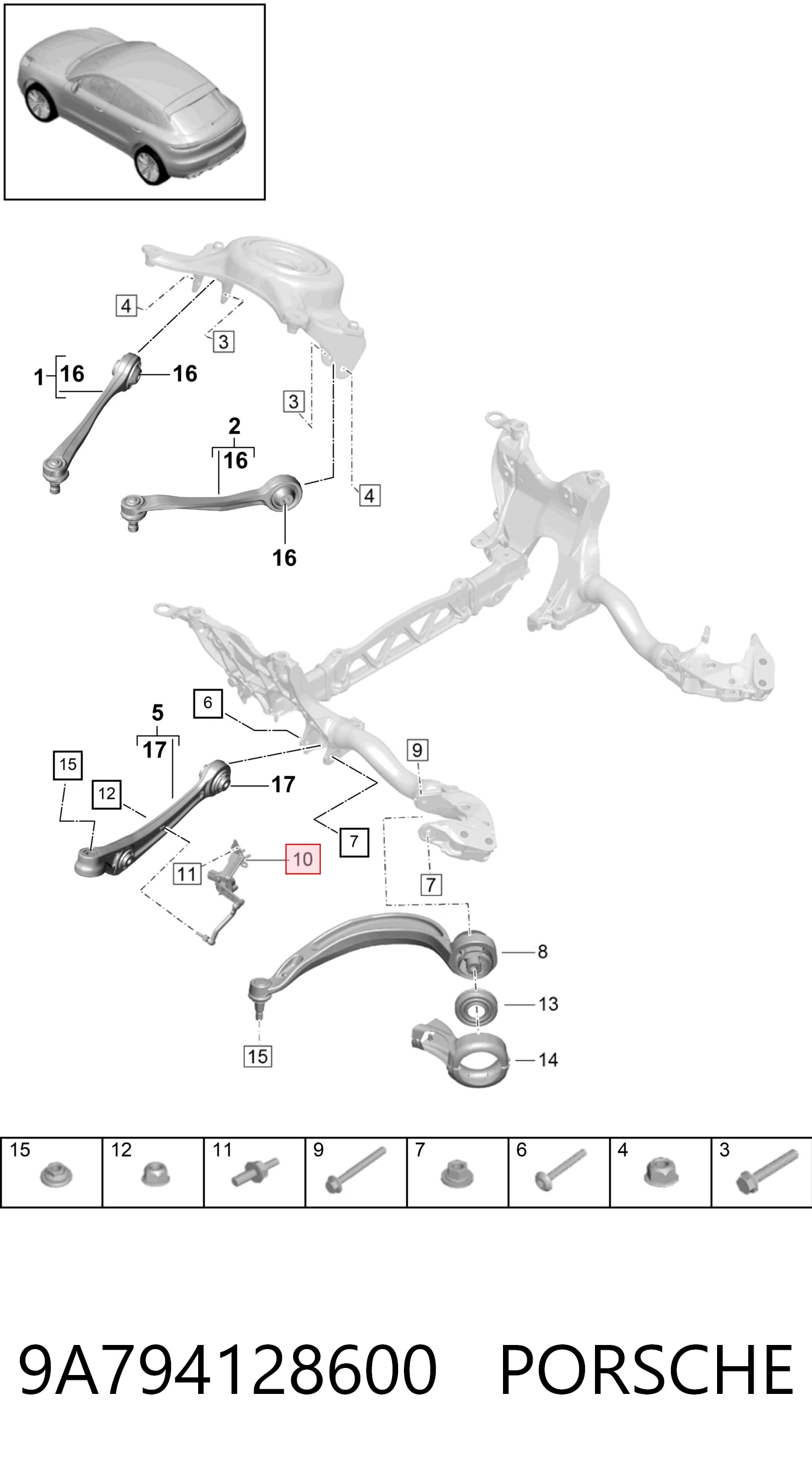 9A794128600 Porsche Sensor de nivel de carrocería delantero derecho