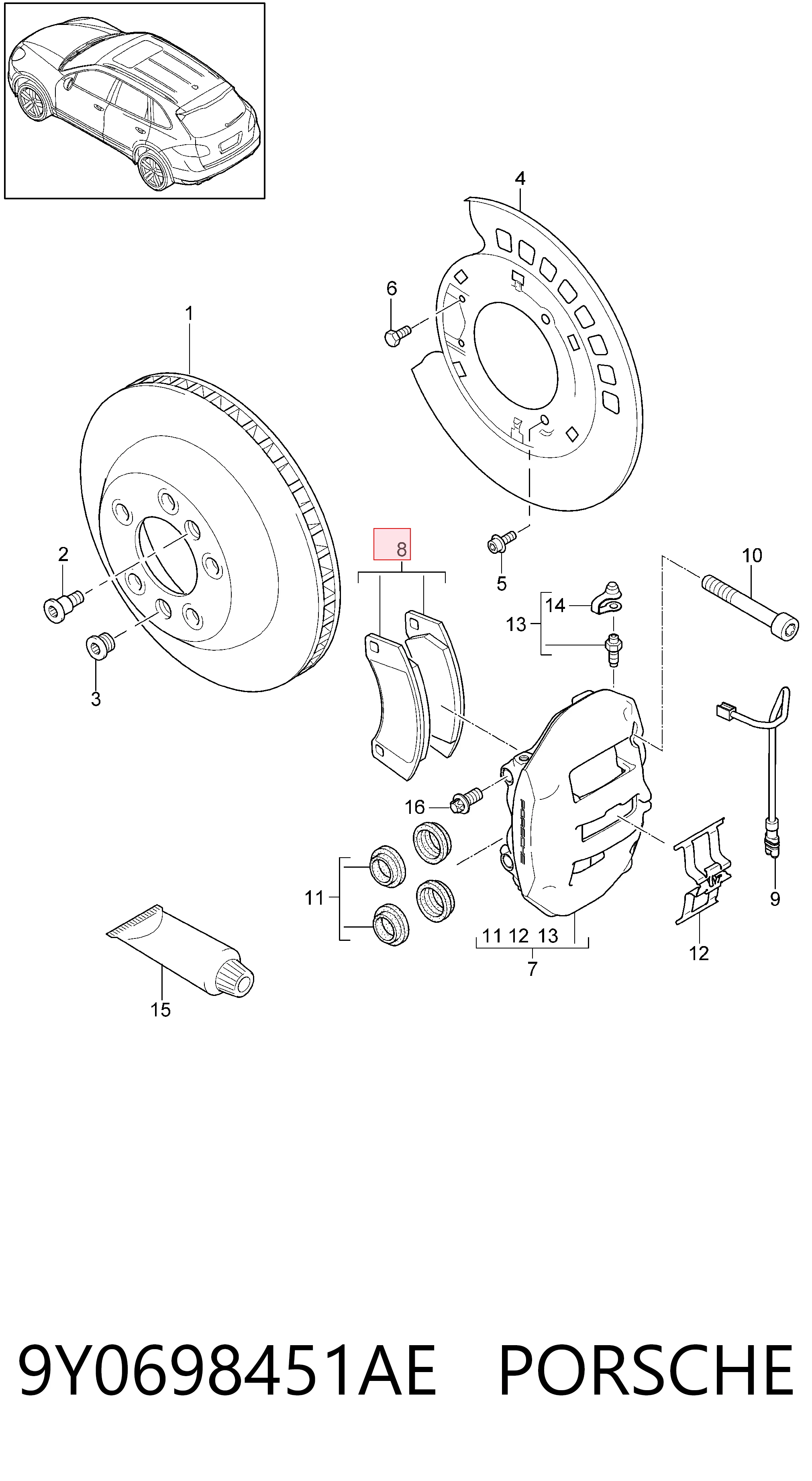 9Y0698451AE Porsche Pastillas freno traseras