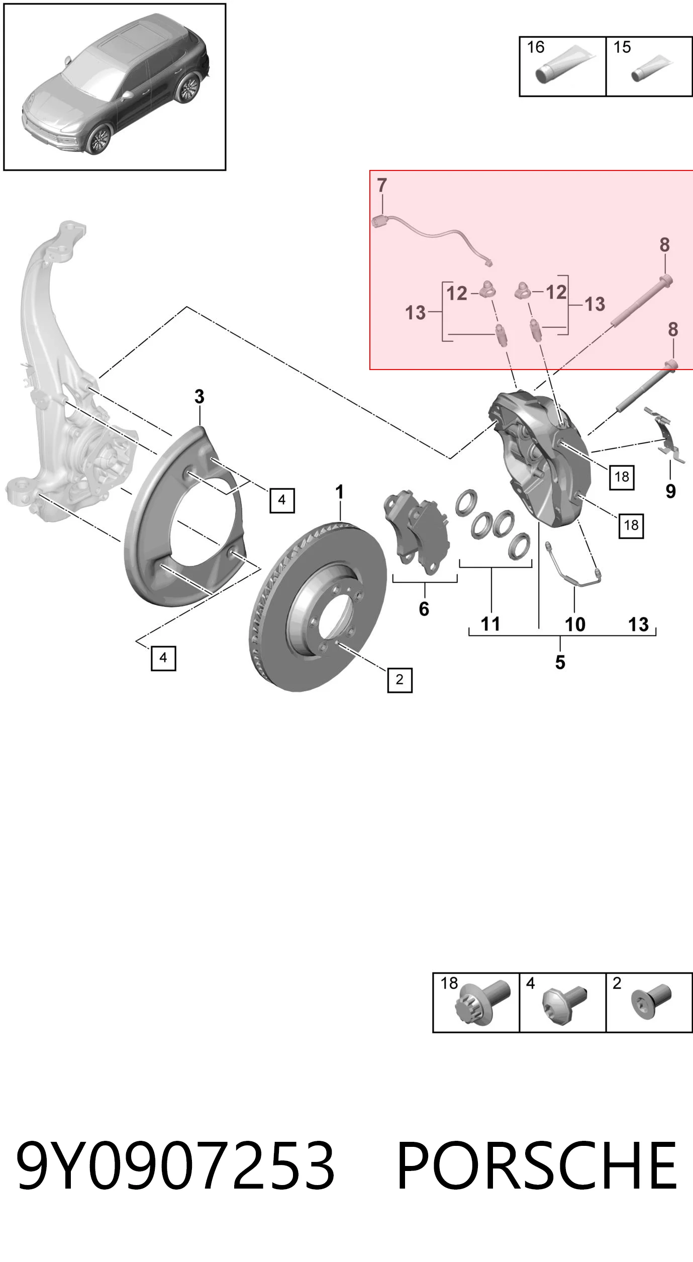 9Y0907253 Porsche Sensor de desgaste de las pastillas de freno delanteras