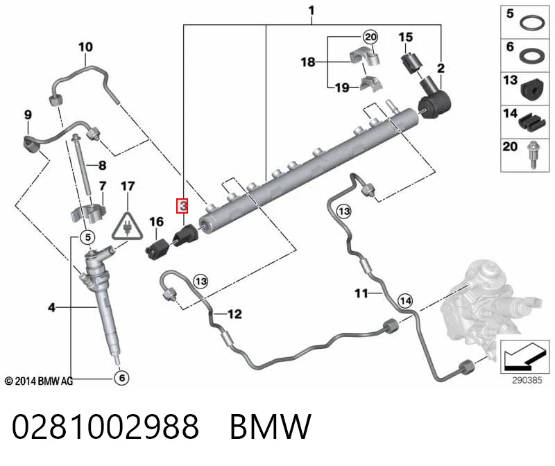 0281002988 BMW Sensor de presión de combustible