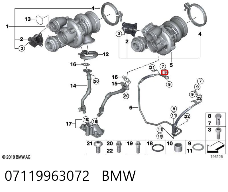 07119963072 BMW Junta de la manguera de alimentación de aceite al turbocompresor