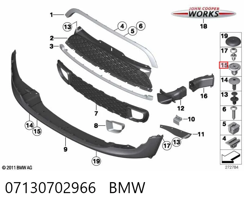 07130702966 BMW Clips de montaje parachoques delantero