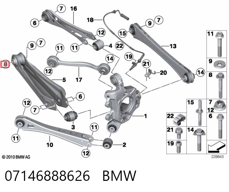 07146888626 BMW Perno de fijación interior del brazo oscilante inferior trasero