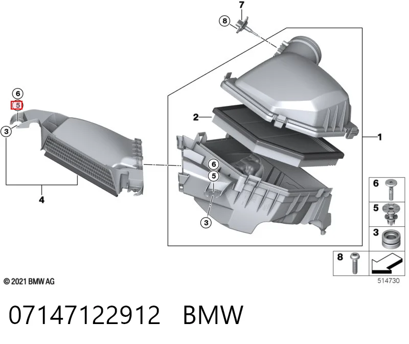 07147122912 BMW Clip de sujeción de moldura de estribo