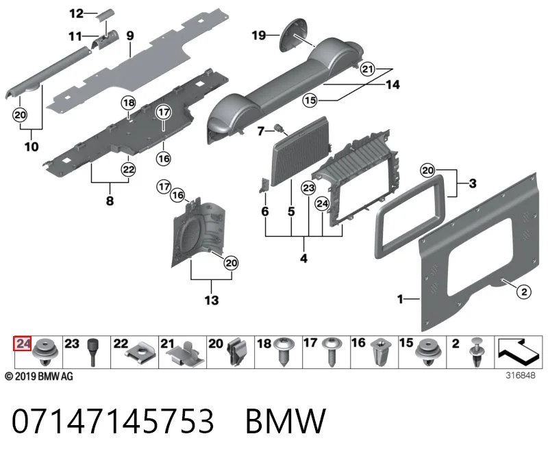 07147145753 BMW Clips de fijación para panel de puerta