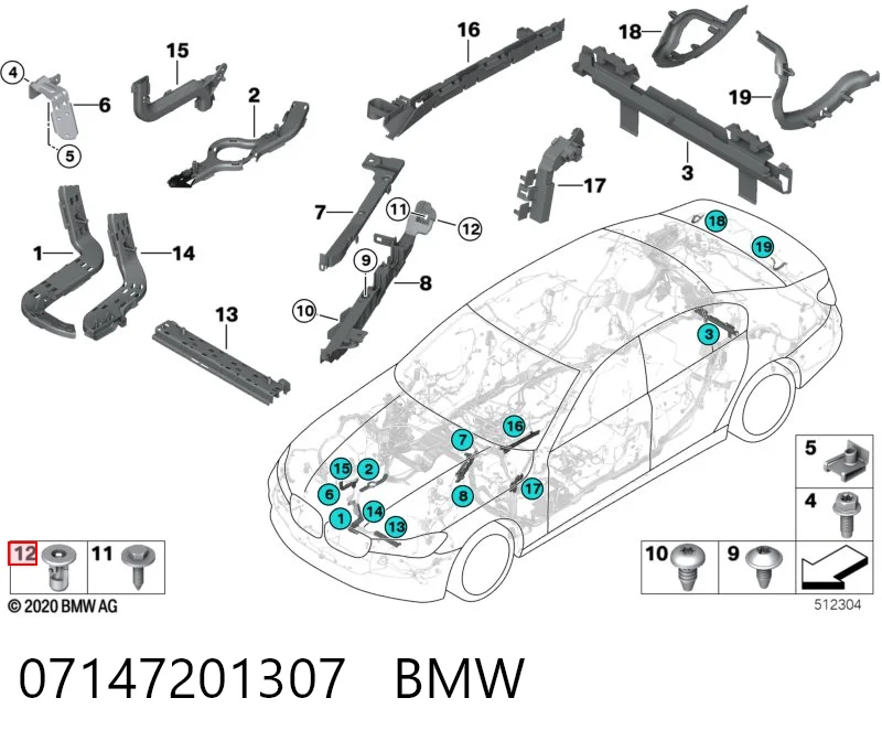 07147201307 BMW Clip de sujeción del revestimiento del guardabarros trasero