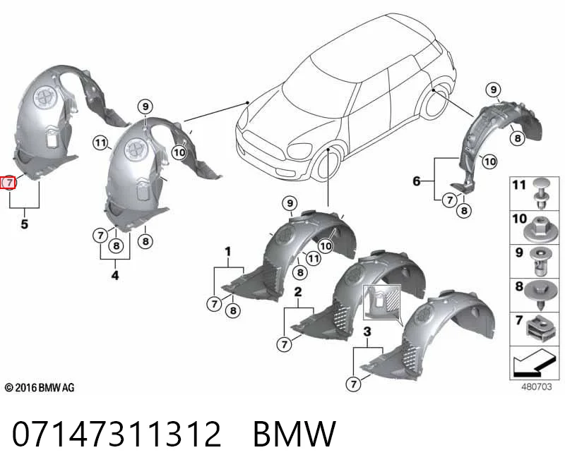 07147311312 BMW Clip de fijación del guardabarros delantero