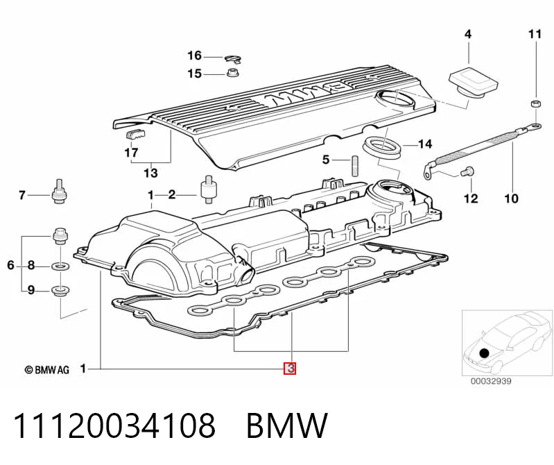 11120034108 BMW Juego de juntas de tapa de balancines