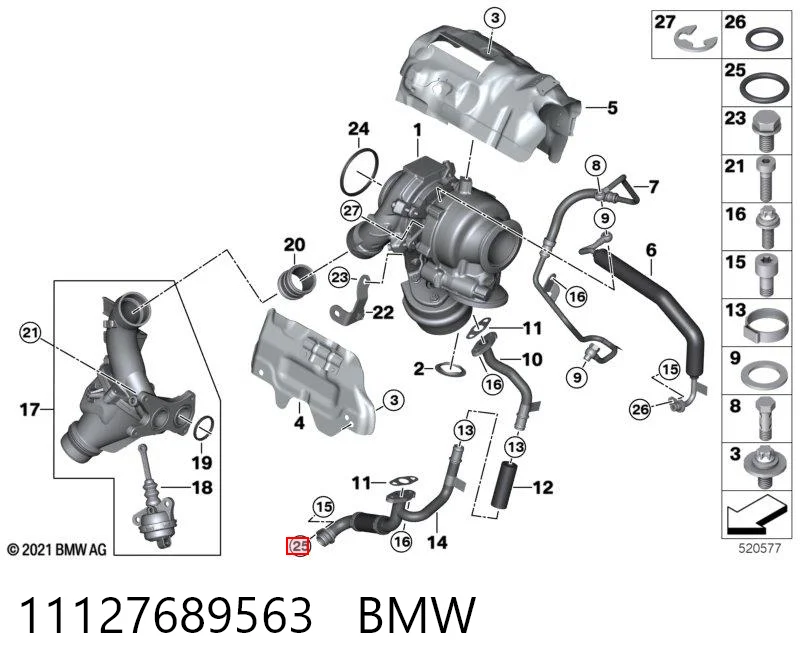 11127689563 BMW Junta de manguera de drenaje de aceite de turbina