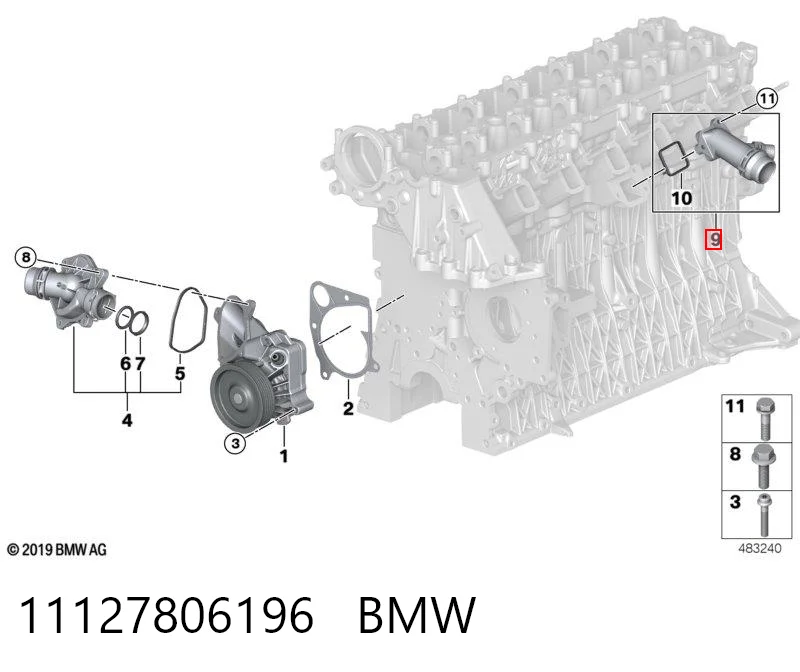 11127806196 BMW Brida del sistema de refrigeración (triple unión)