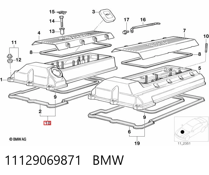 11129069871 BMW Juego derecho de junta de tapa de válvulas del motor