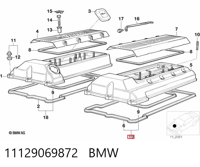 11129069872 BMW Juego izquierdo de junta de tapa de válvulas del motor