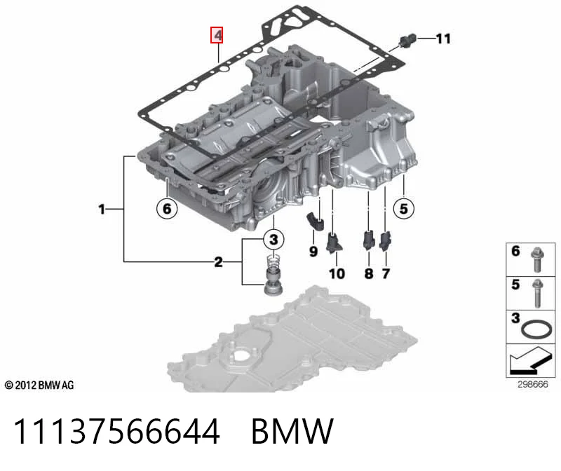 11137566644 BMW Junta superior del cárter de aceite del motor