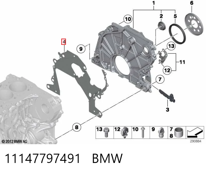 11147797491 BMW Junta de tapa frontal del motor