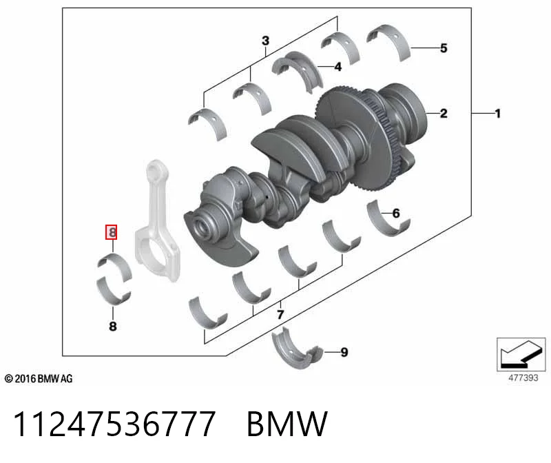 11247536777 BMW Juego de cojinetes de biela, estándar (STD)