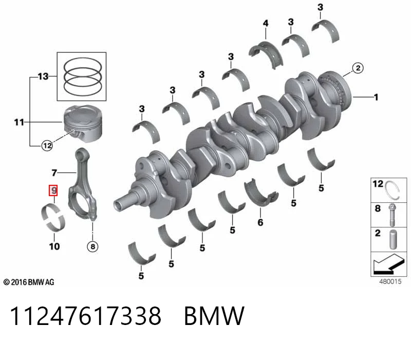 11247617338 BMW Juego de cojinetes de biela, estándar (STD)