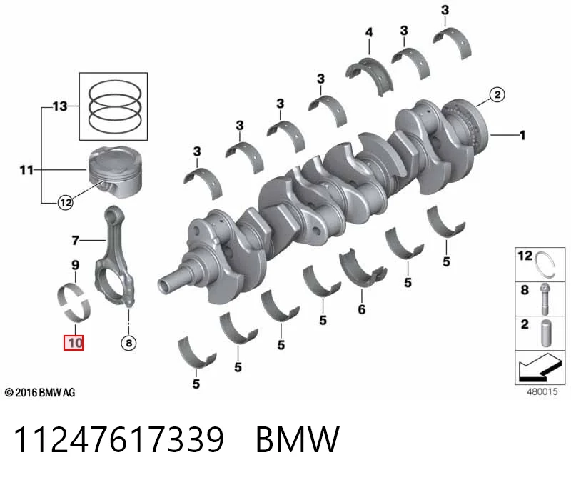 11247617339 BMW Juego de cojinetes de biela, estándar (STD)