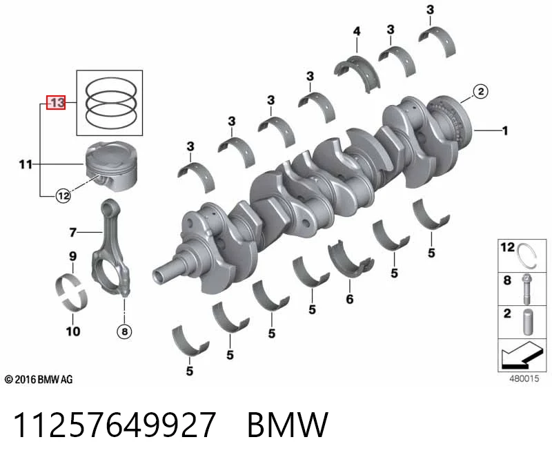 11257649927 BMW Juego de anillos de pistón, motor, STD