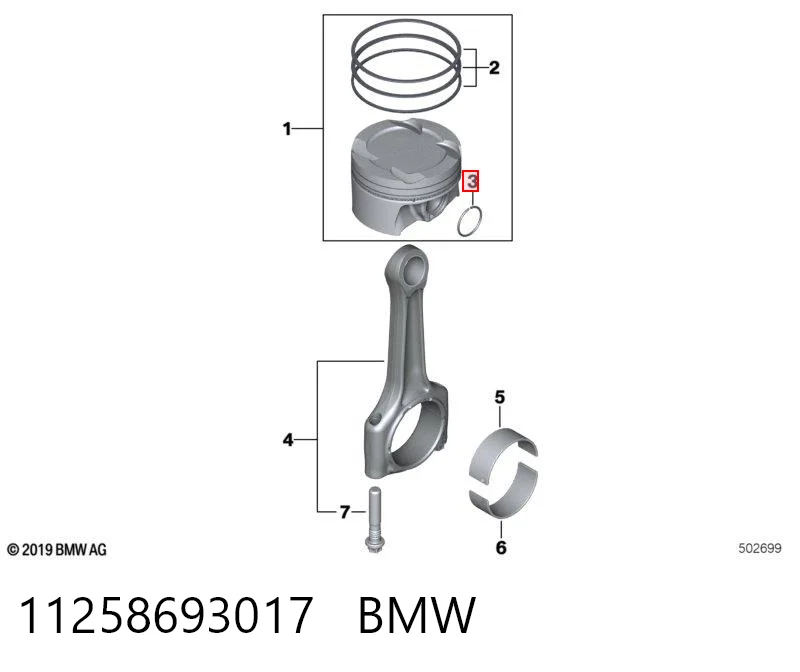 11258693017 BMW Juego de anillos de pistón para 1 cilindro, STD