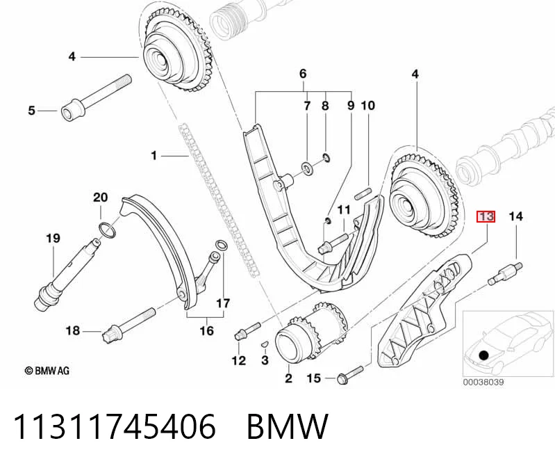 11311745406 BMW Guía izquierda de cadena de distribución