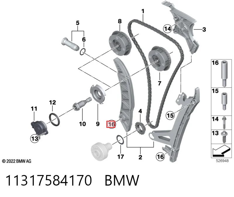 11317584170 BMW Perno del tensor de la cadena de distribución