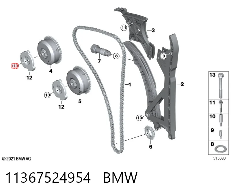 11367524954 BMW Tornillo de engranaje del árbol de levas