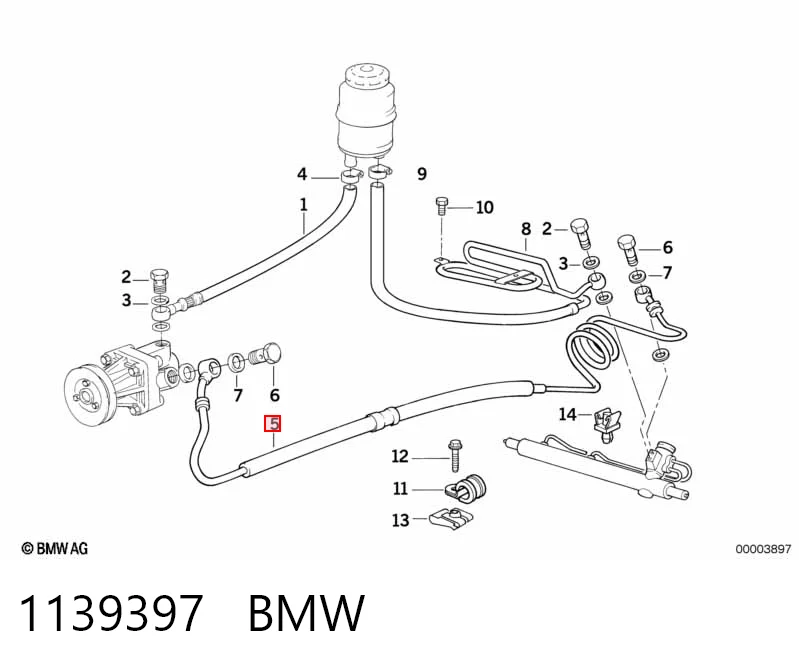 Manguera de alta presión de la dirección asistida desde la bomba hasta la cremallera 1139397 BMW