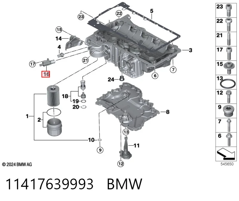 11417639993 BMW Válvula reguladora de presión de aceite