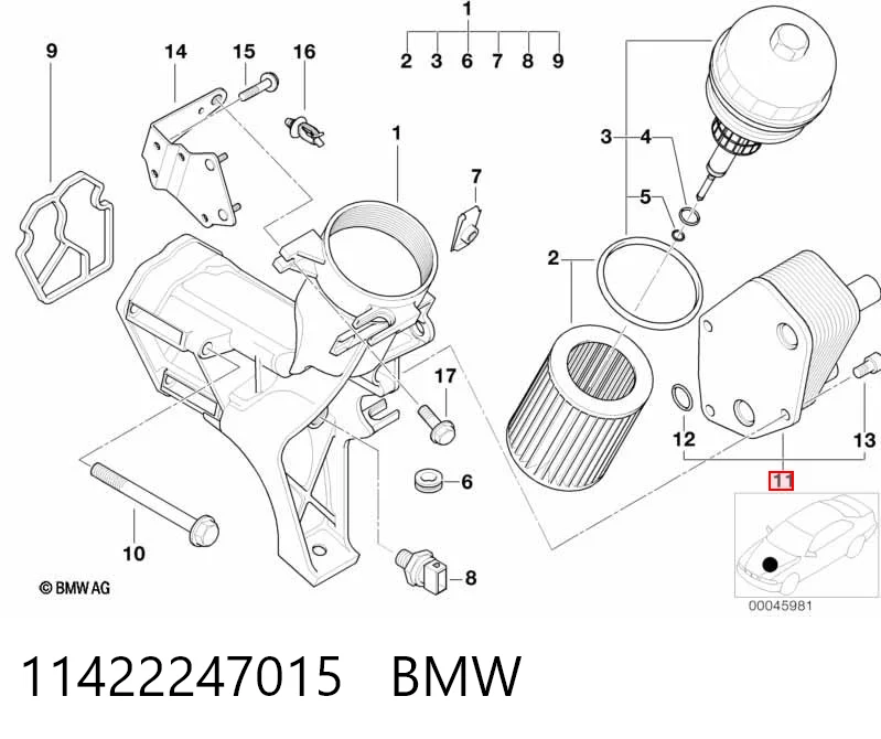 11422247015 BMW Radiador de aceite debajo del filtro
