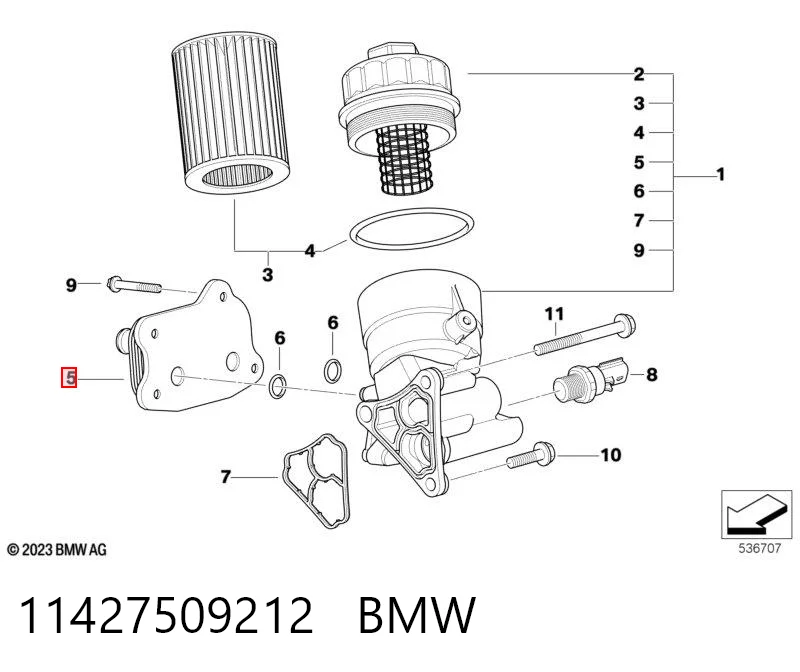 11427509212 BMW Radiador de aceite debajo del filtro