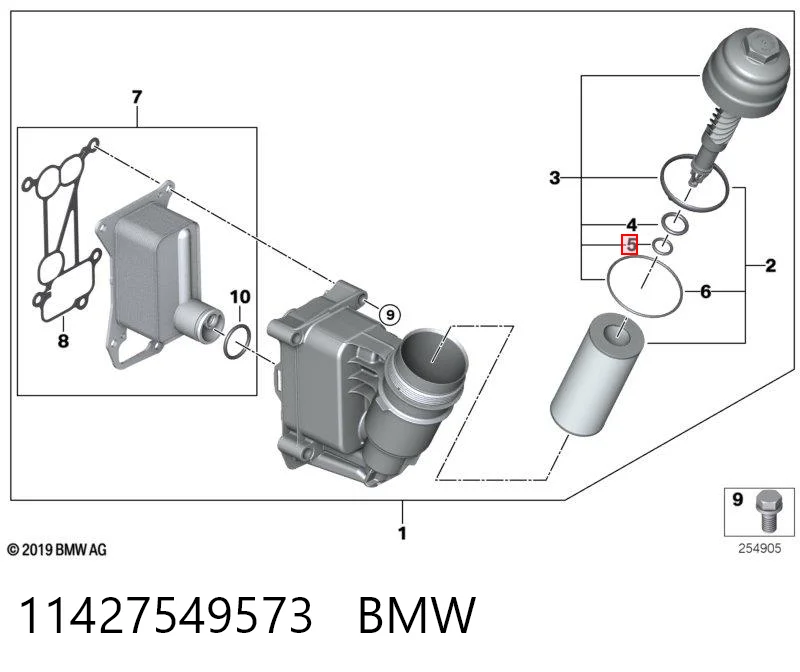 11427549573 BMW Anillo interior de la tapa del filtro de aceite