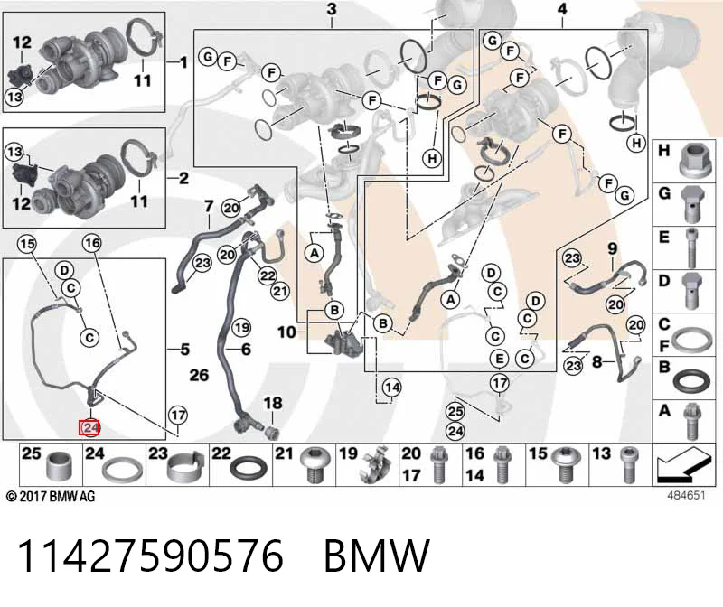 11427590576 BMW Junta de la manguera de alimentación de aceite al turbocompresor