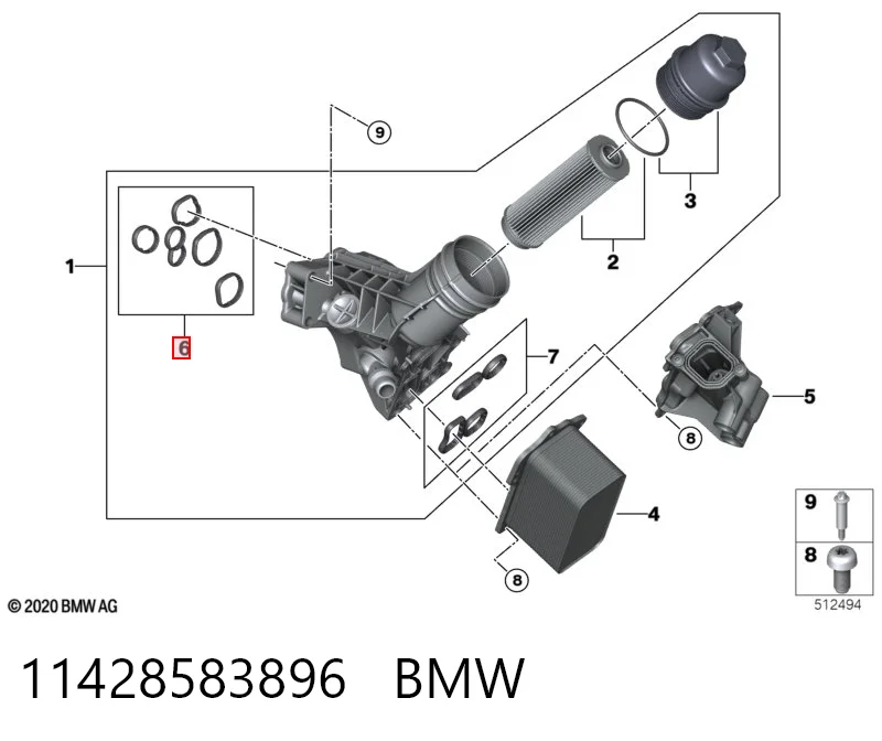 11428583896 BMW Juego de juntas de la carcasa del filtro de aceite