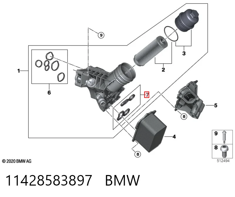 11428583897 BMW Juego de juntas de la carcasa del filtro de aceite