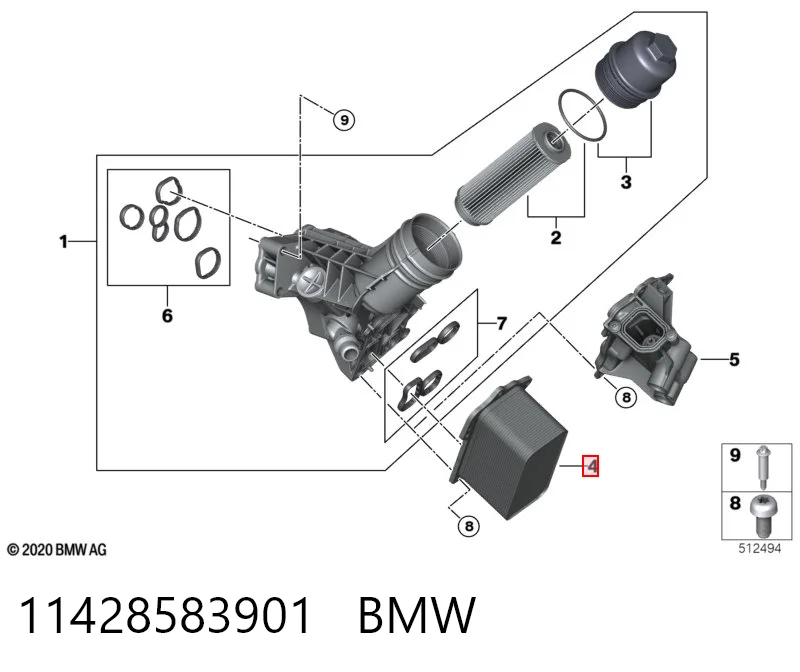 11428583901 BMW Radiador de aceite debajo del filtro