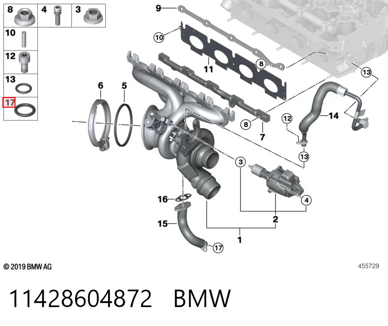11428604872 BMW Junta de manguera de drenaje de aceite de turbina