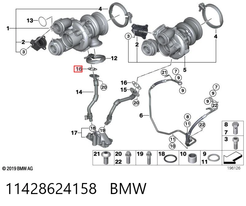 11428624158 BMW Junta de manguera de drenaje de aceite de turbina