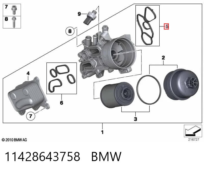 11428643758 BMW Junta del adaptador del filtro de aceite