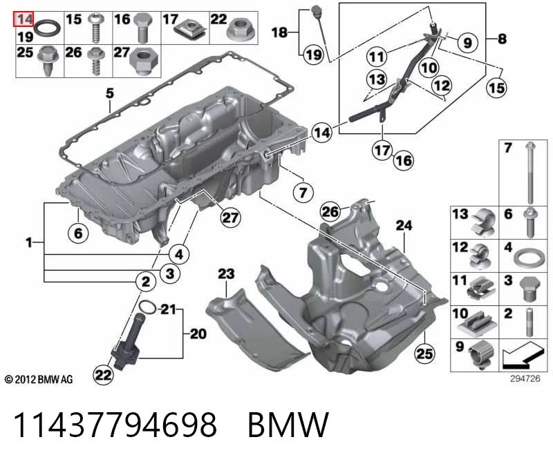 11437794698 BMW Anillo de sellado de la guía de la varilla de nivel de aceite del motor