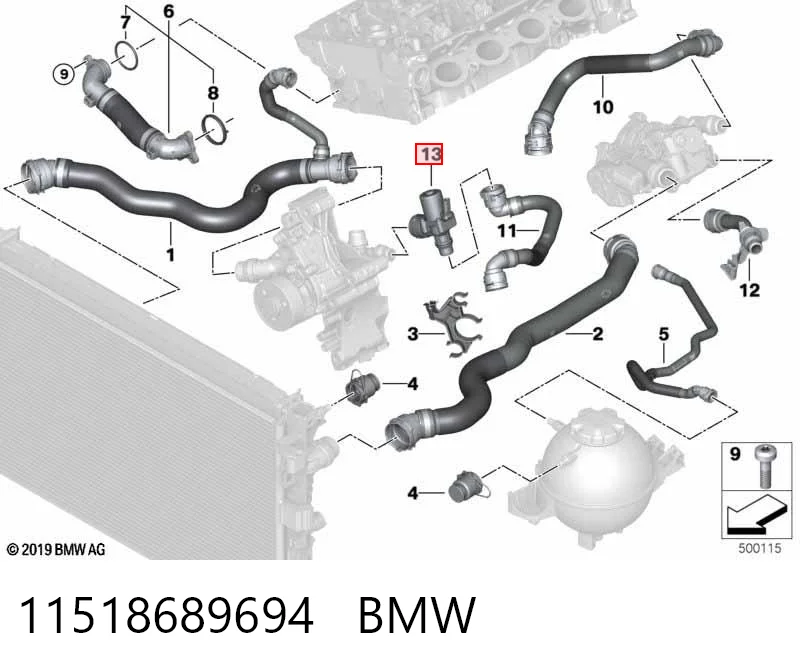 11518689694 BMW Válvula de control de líquido refrigerante