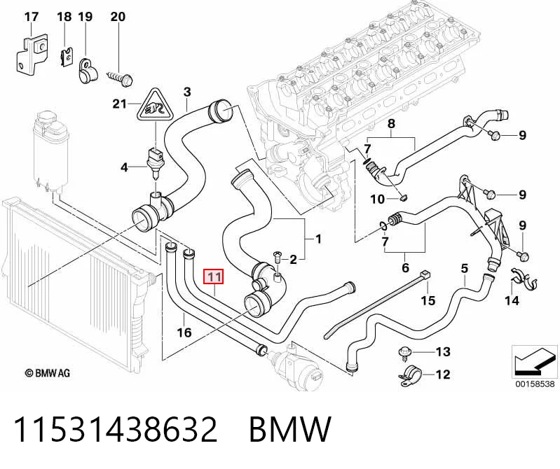 11531438632 BMW Manguera de refrigeración