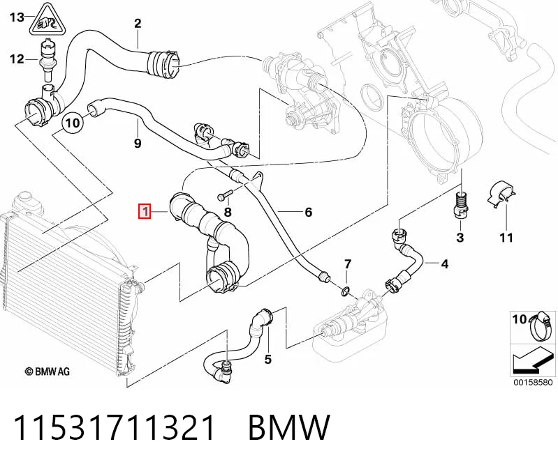 11531711321 BMW Manguera superior del radiador