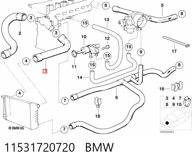 11531720720 BMW Manguera superior del radiador