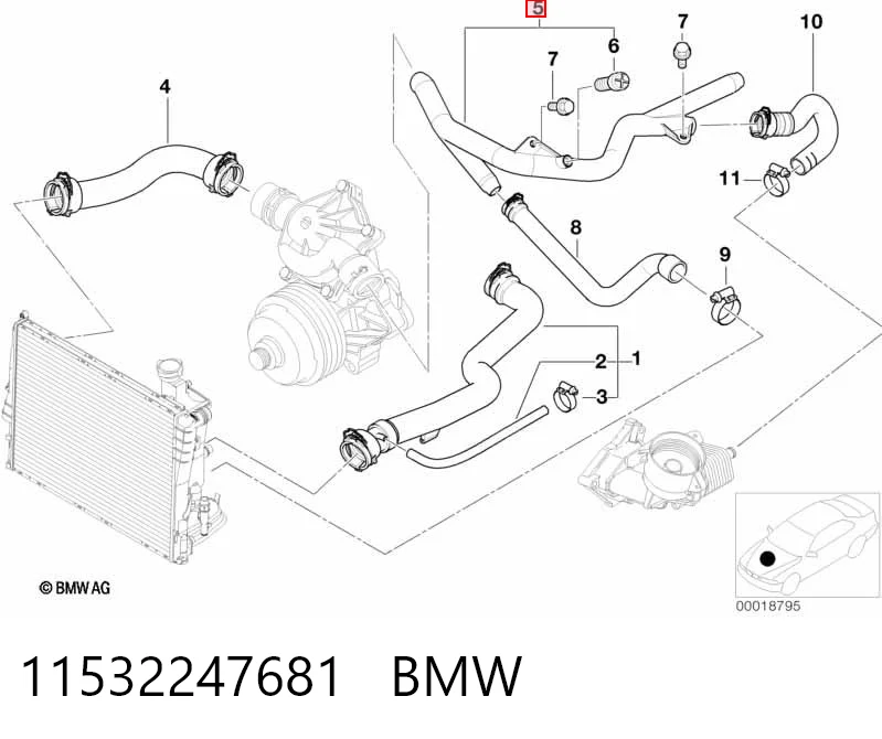 11532247681 BMW Manguera de admisión de la bomba de agua