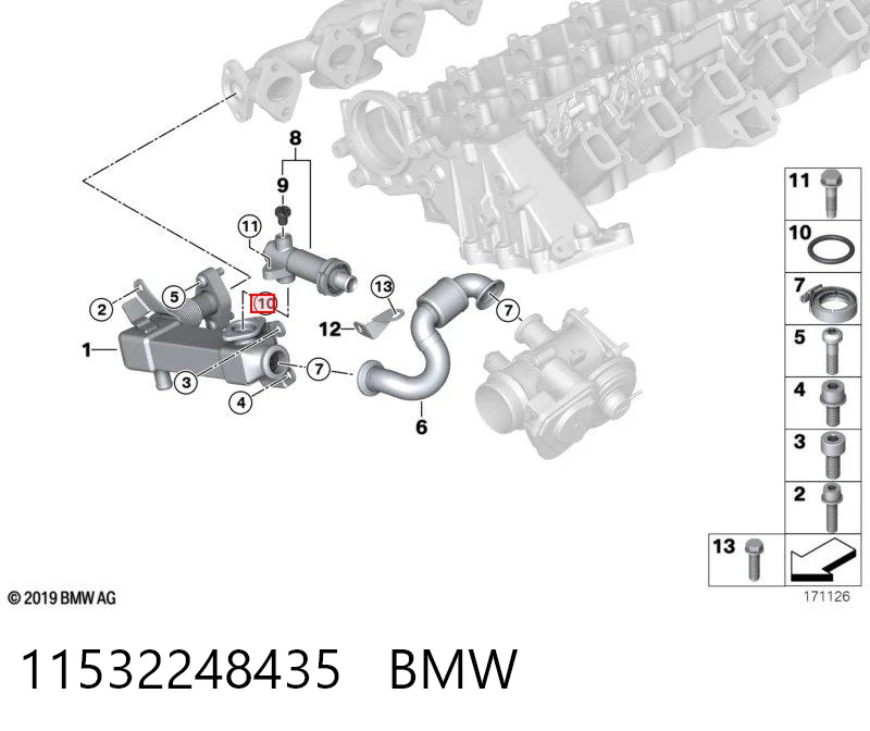 11532248435 BMW Junta del enfriador EGR del sistema de recirculación de gases